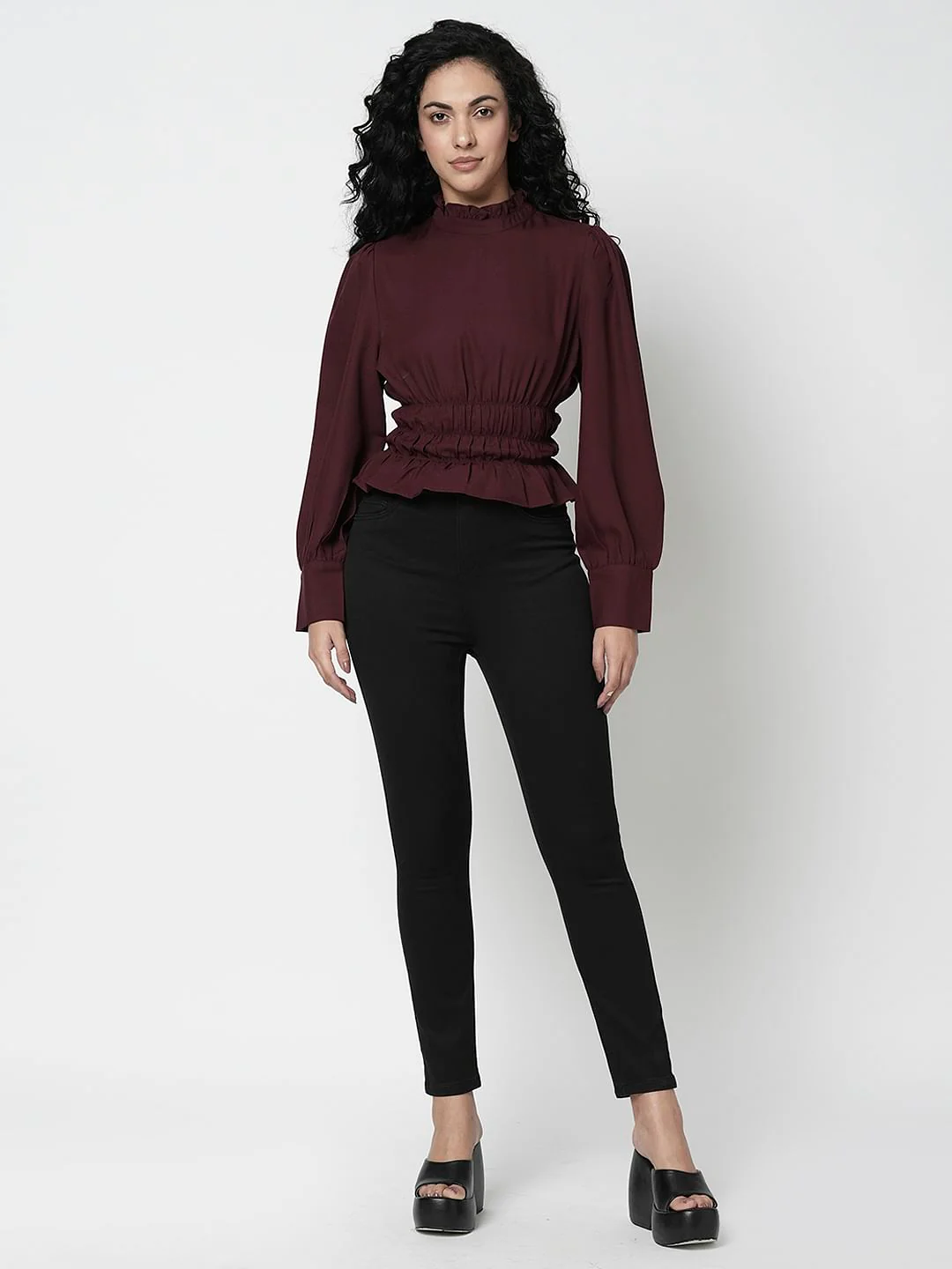 I.Scenery By Vero Moda Wine Peplum Top - Image 5