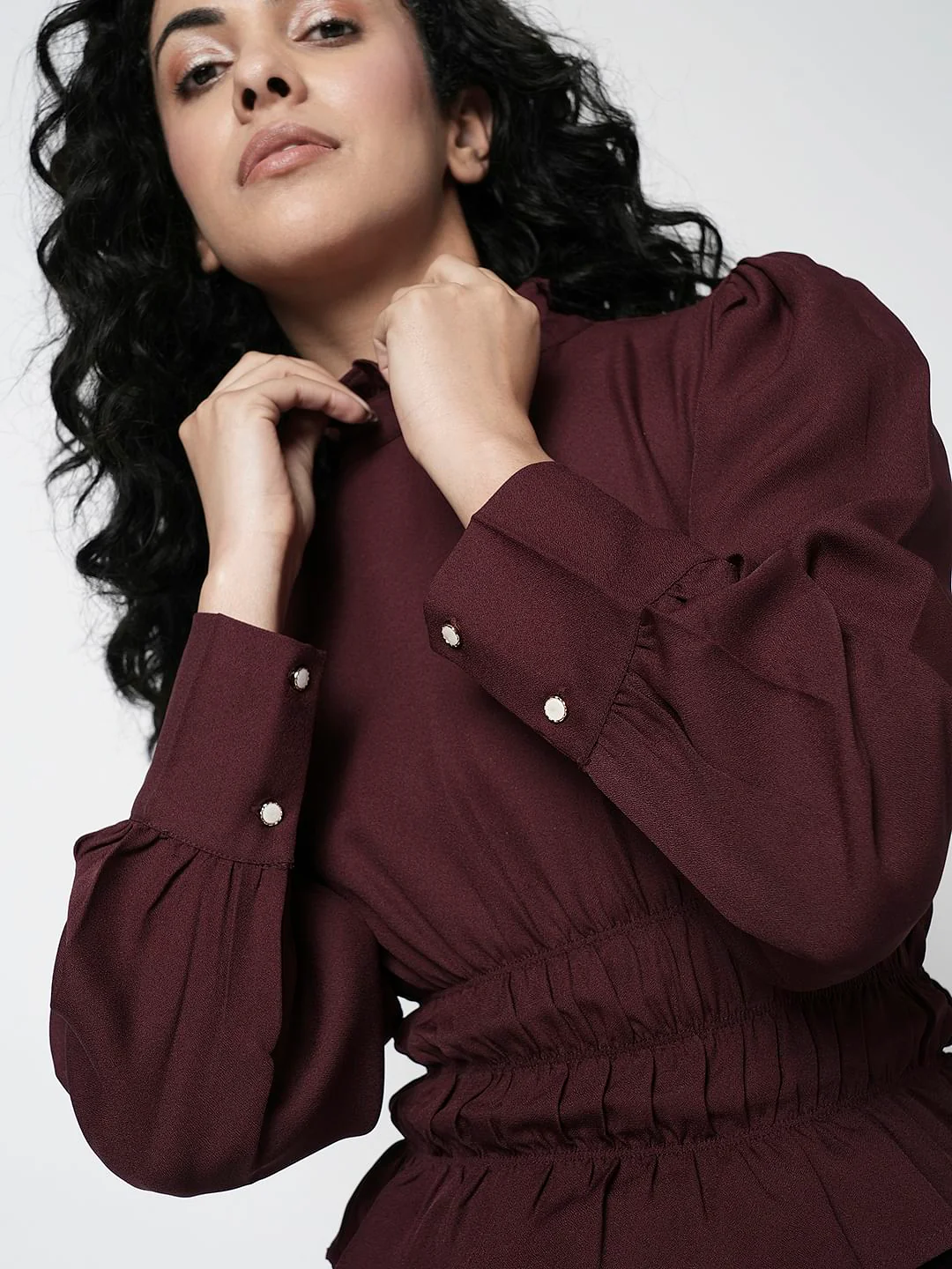 I.Scenery By Vero Moda Wine Peplum Top - Image 6