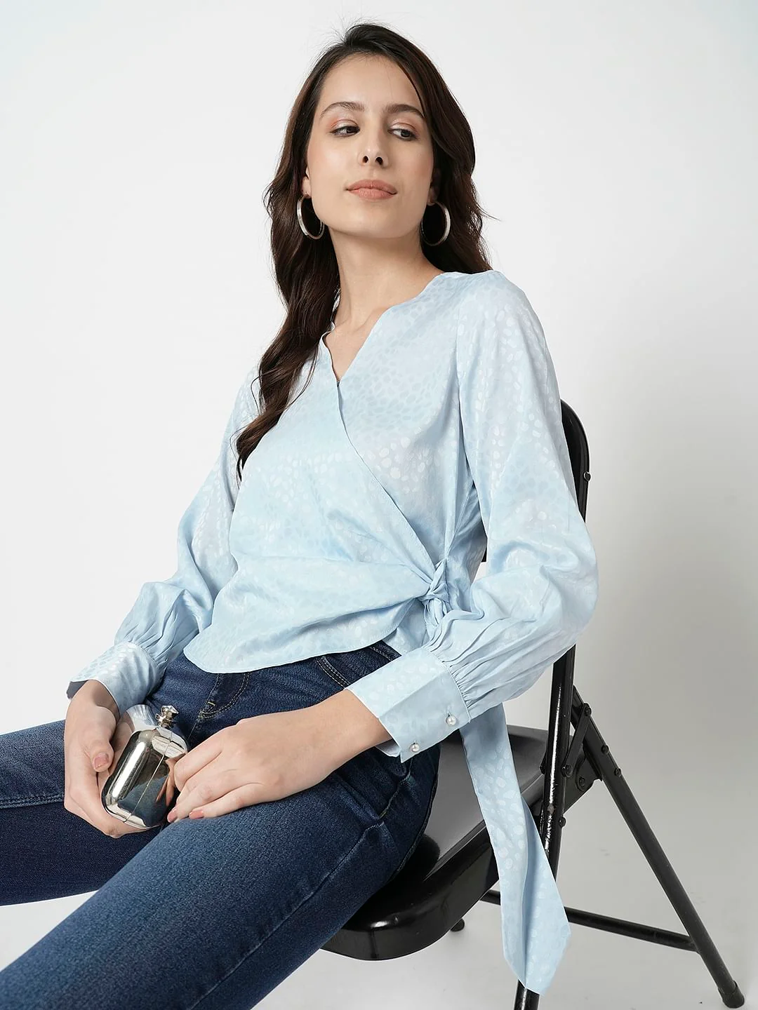 I.Scenery By Vero Moda Blue Front Wrap Top