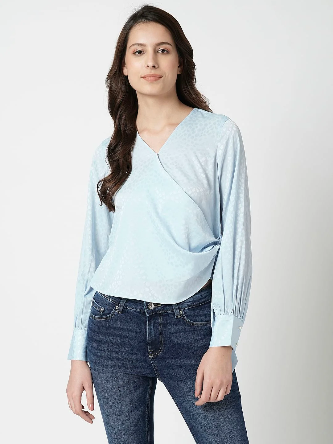 I.Scenery By Vero Moda Blue Front Wrap Top - Image 2