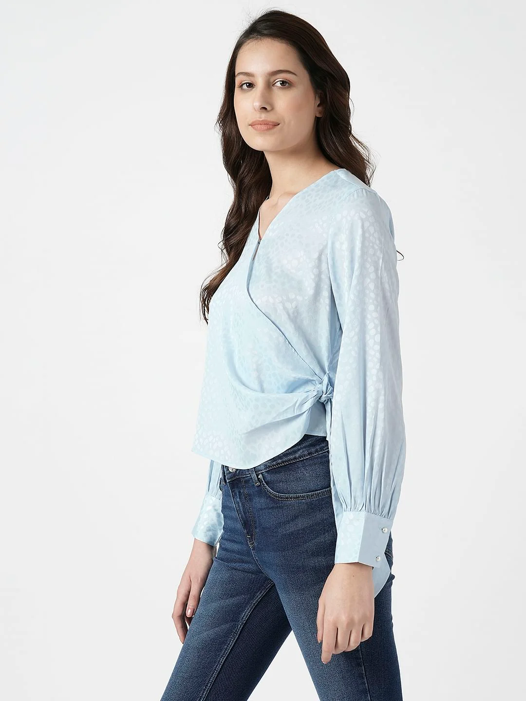 I.Scenery By Vero Moda Blue Front Wrap Top - Image 3