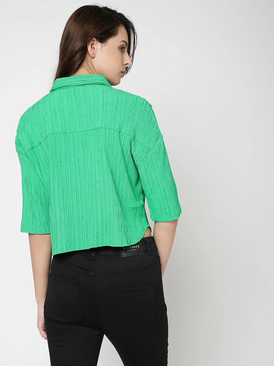 I.Scenery By Vero Moda Green Crinkle Weave Shirt - Image 4