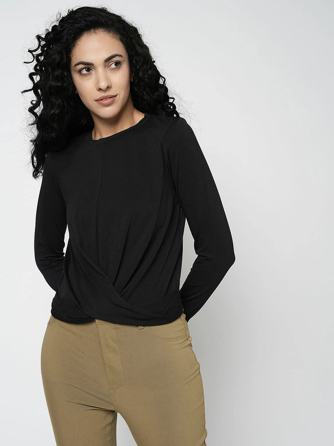 I.Scenery By Vero Moda Black Front Wrap Knit Top - Image 2