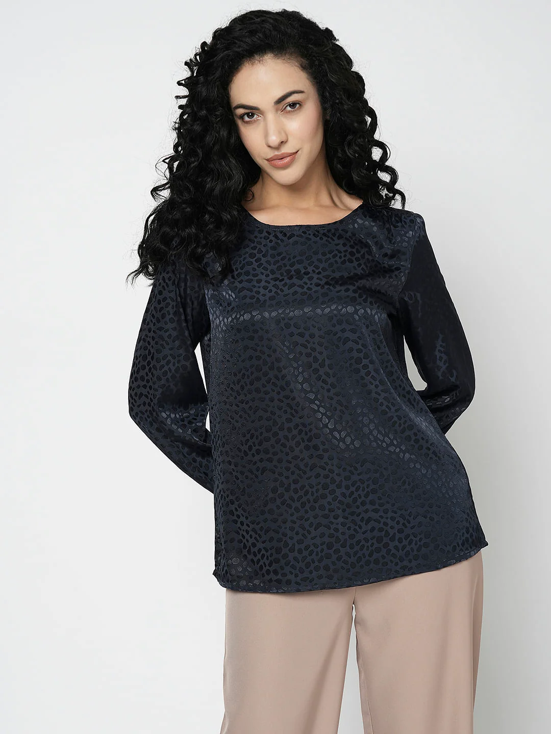 I.Scenery By Vero Moda Navy Blue Textured Top - Image 2