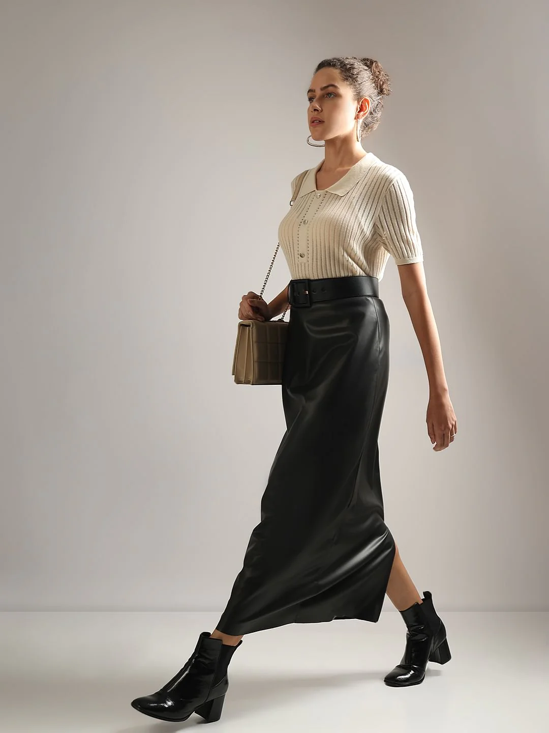 Black High Rise Long Pu Skirt
