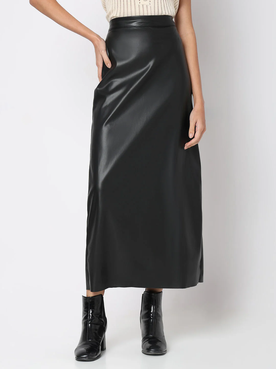 Black High Rise Long Pu Skirt - Image 2