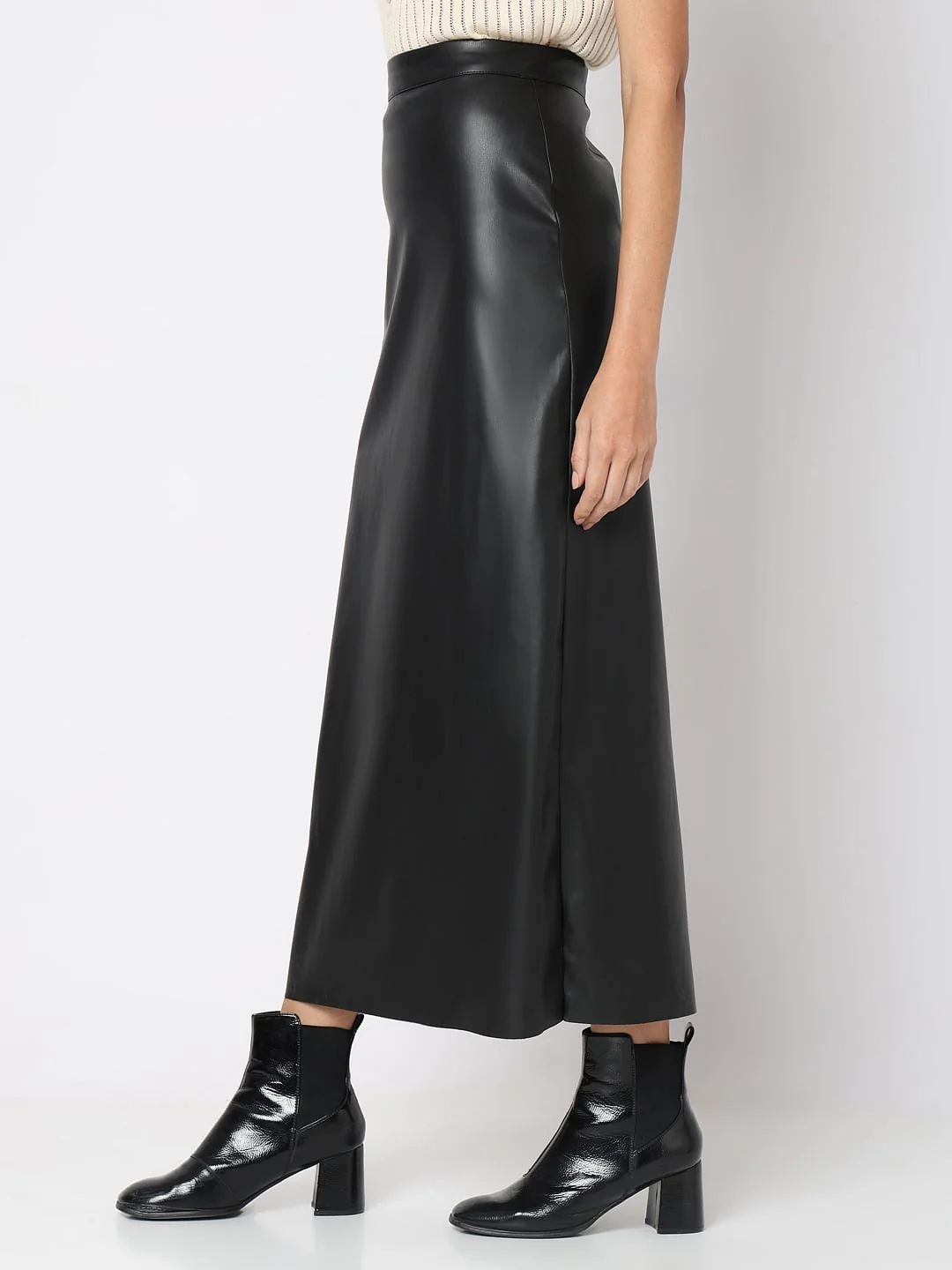 Black High Rise Long Pu Skirt - Image 3