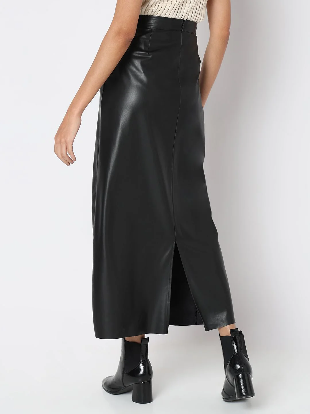 Black High Rise Long Pu Skirt - Image 4