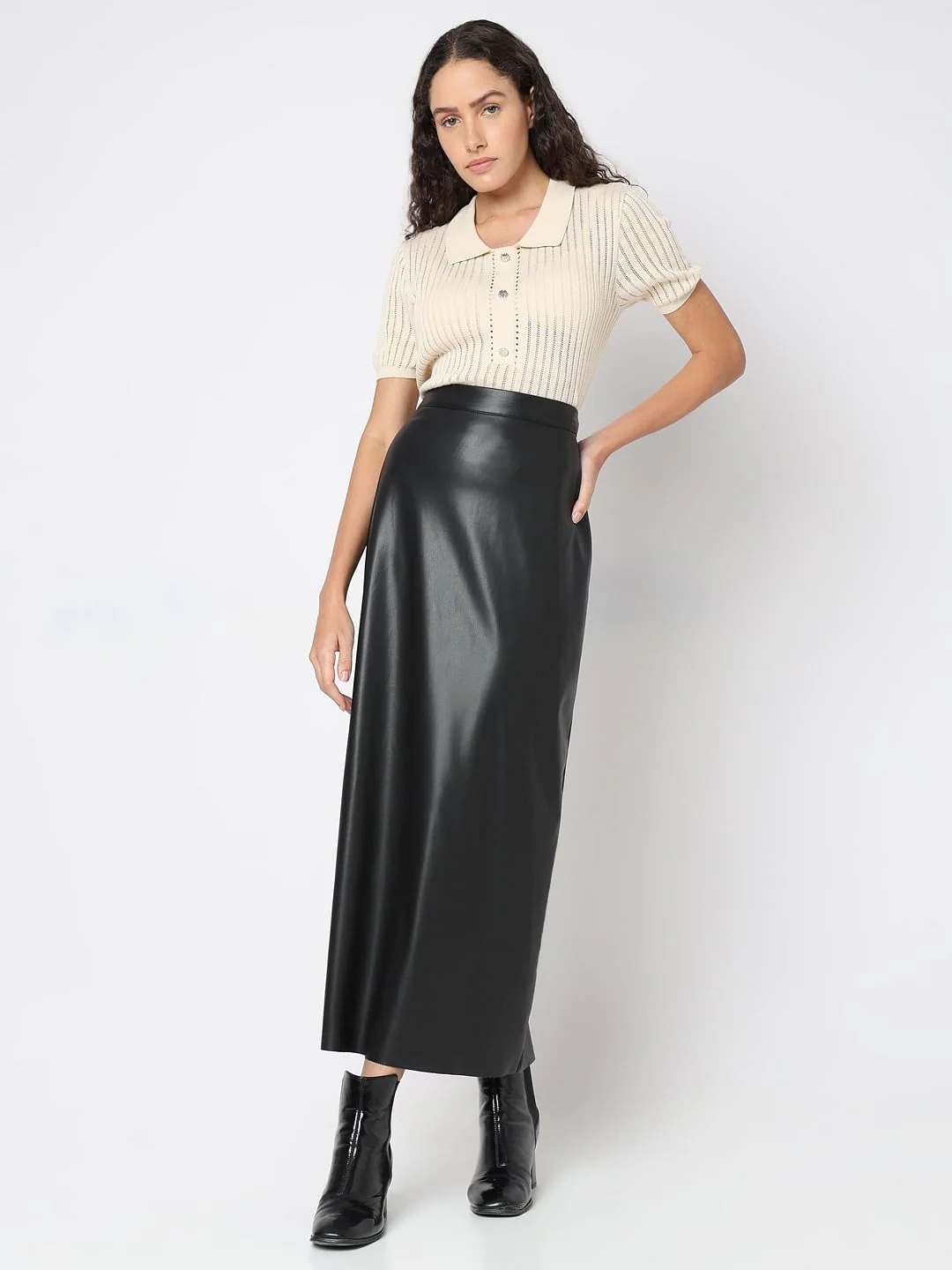 Black High Rise Long Pu Skirt - Image 5