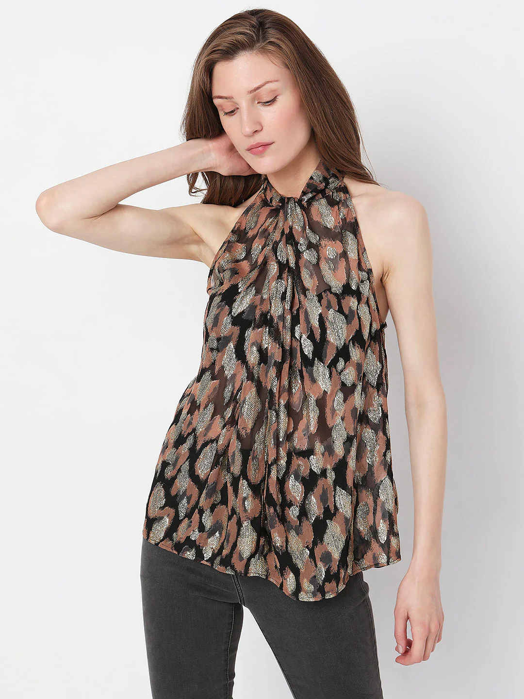 Black Printed Halter Neck Top - Image 2