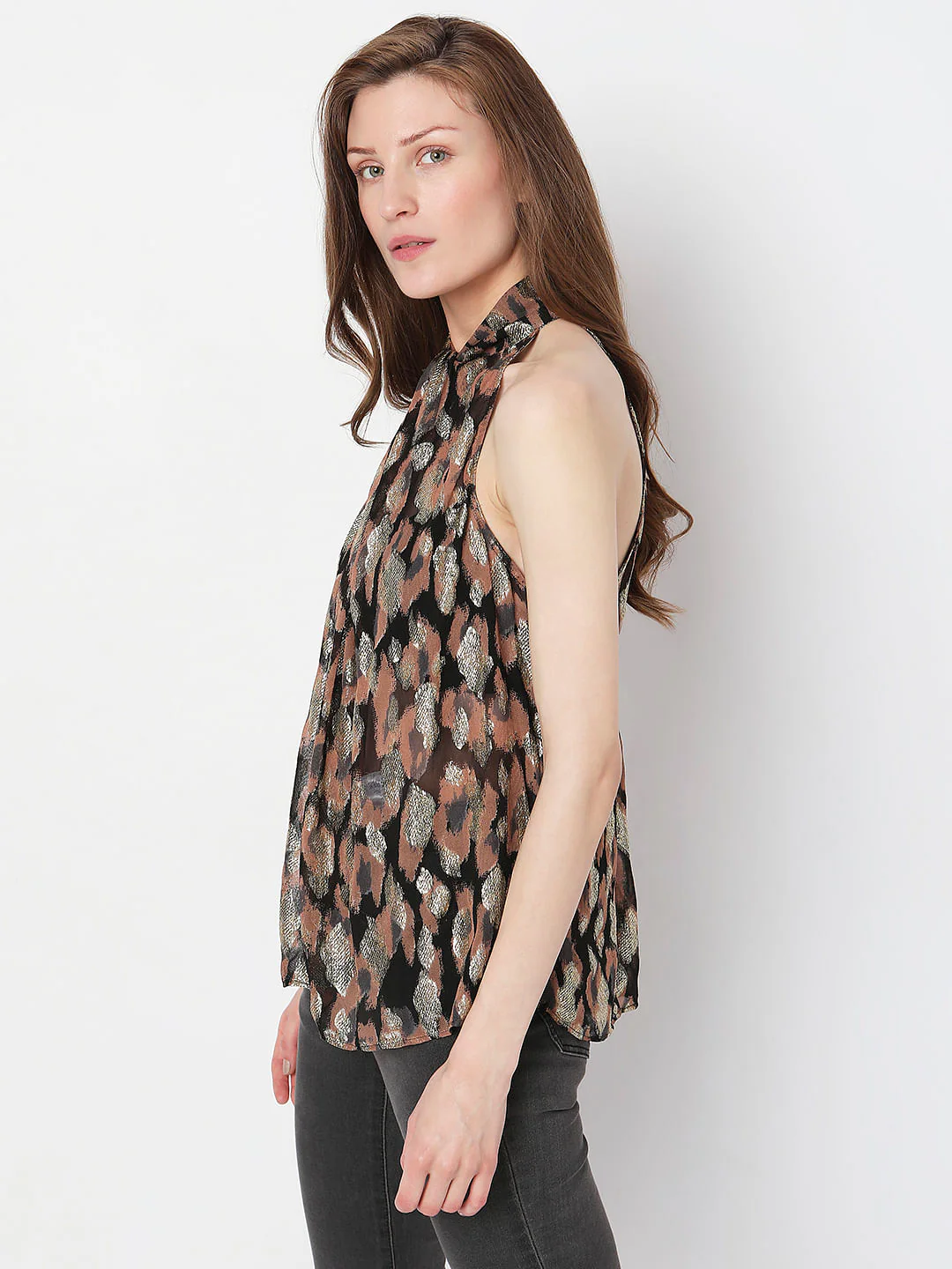 Black Printed Halter Neck Top - Image 3