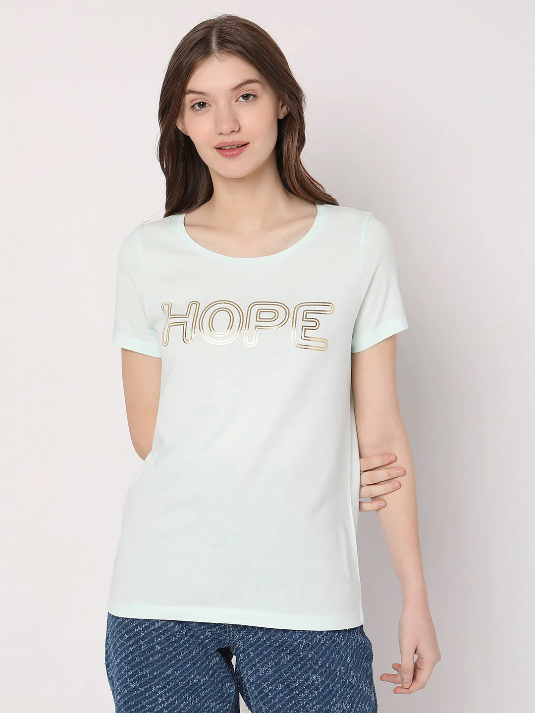 Mint Green Text Print T-Shirt - Image 2