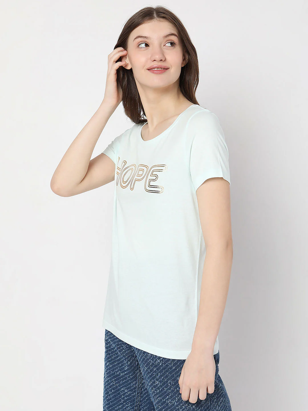 Mint Green Text Print T-Shirt - Image 3
