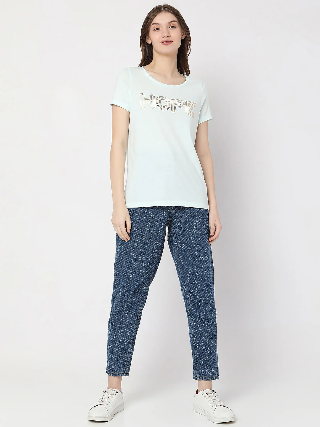 Mint Green Text Print T-Shirt - Image 5