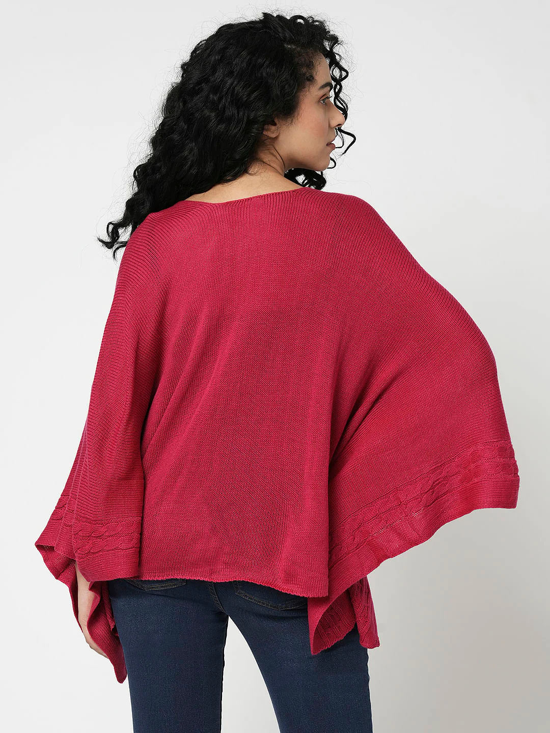I.Scenery By Vero Moda Dark Pink Cable Knit Cape - Image 4