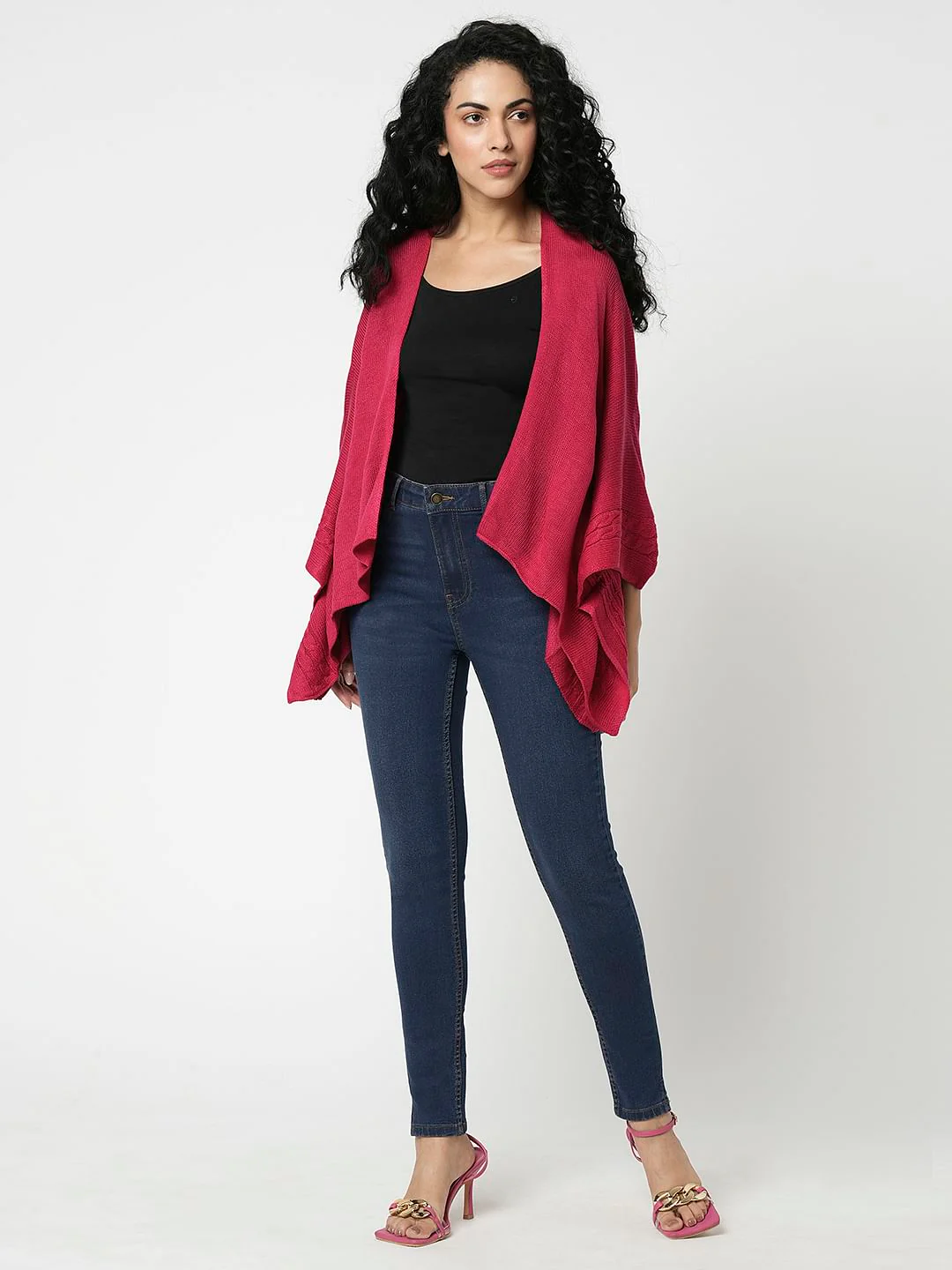 I.Scenery By Vero Moda Dark Pink Cable Knit Cape - Image 5