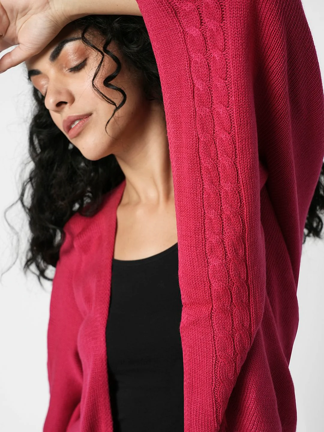 I.Scenery By Vero Moda Dark Pink Cable Knit Cape - Image 6
