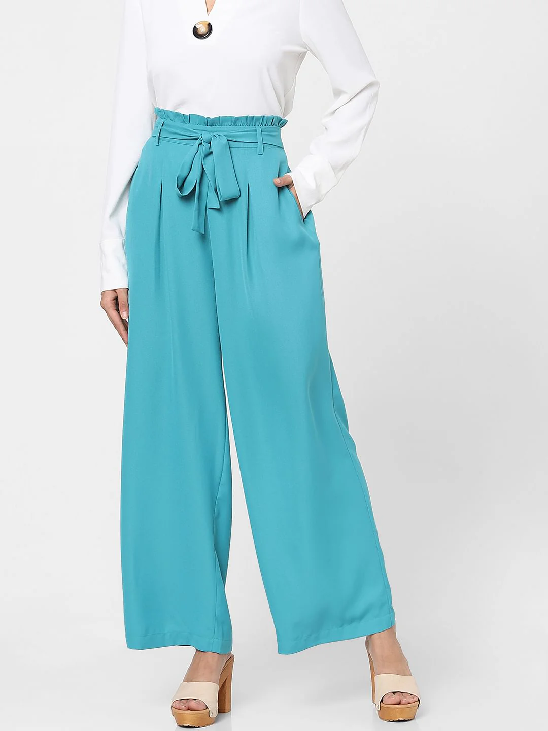 Blue Mid Rise Pants