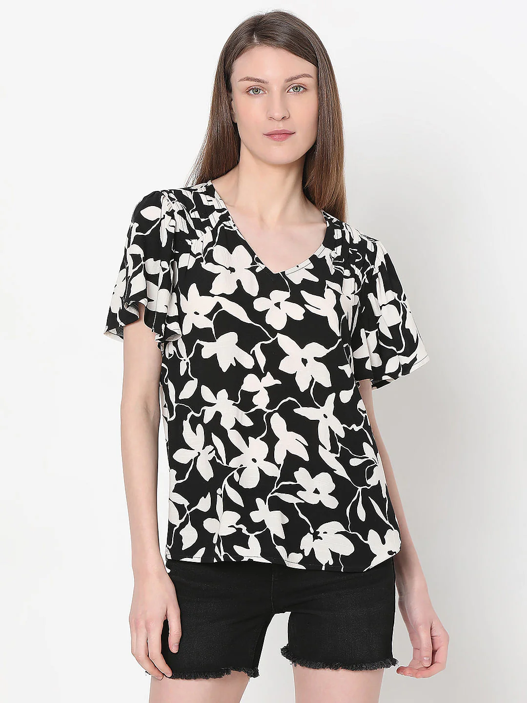 Black Floral Print Top - Image 2