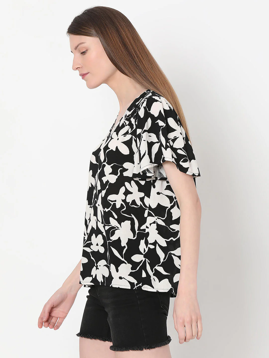 Black Floral Print Top - Image 3