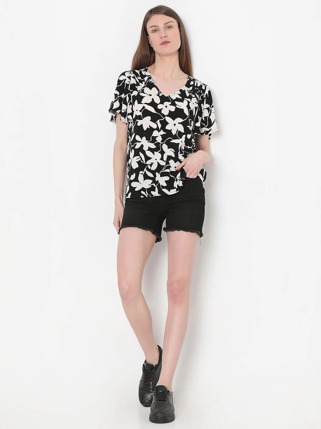 Black Floral Print Top - Image 5