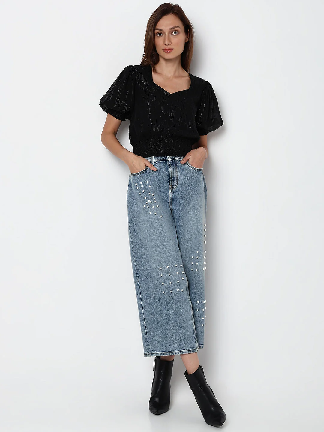 Black Textured Smocked Top - Image 5