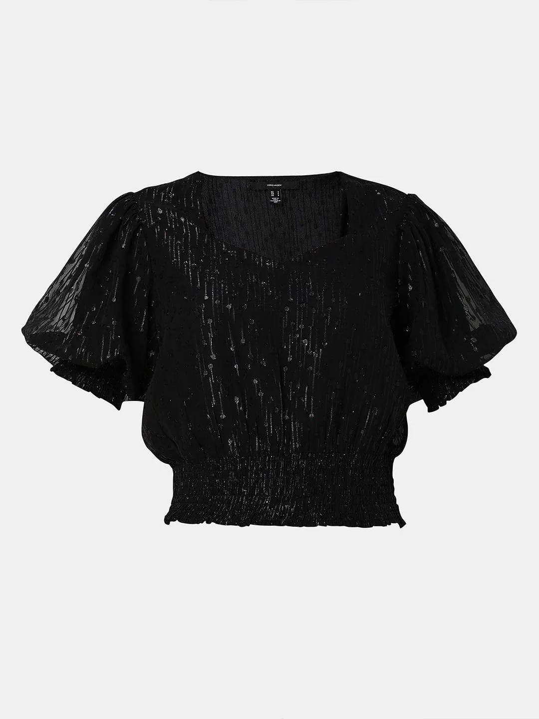 Black Textured Smocked Top - Image 6
