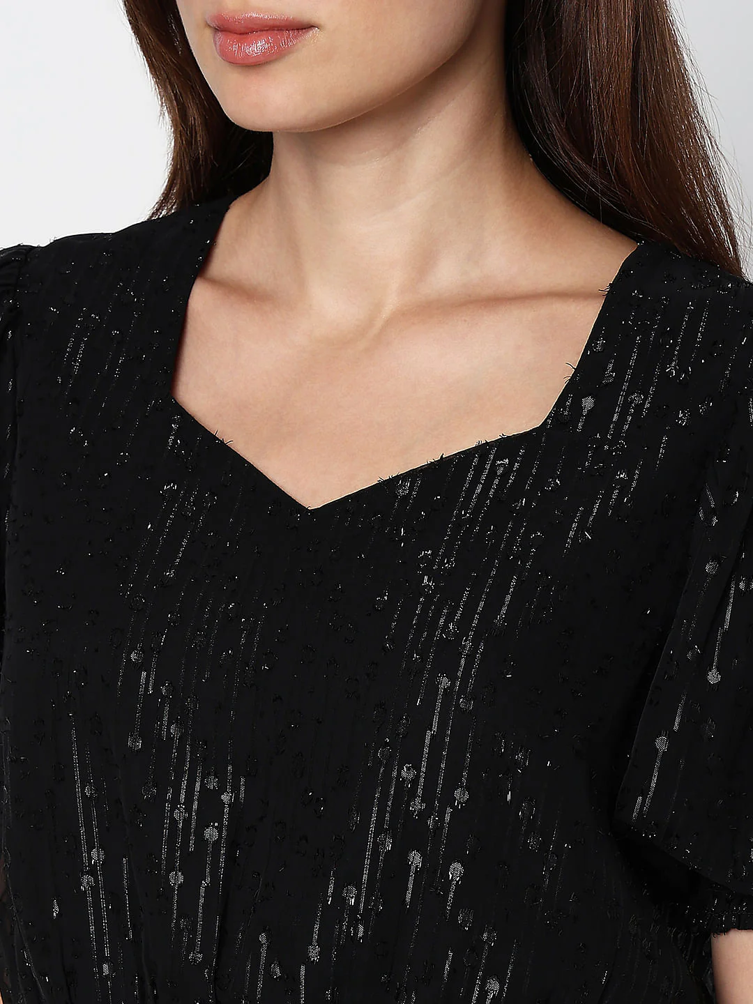 Black Textured Smocked Top - Image 7
