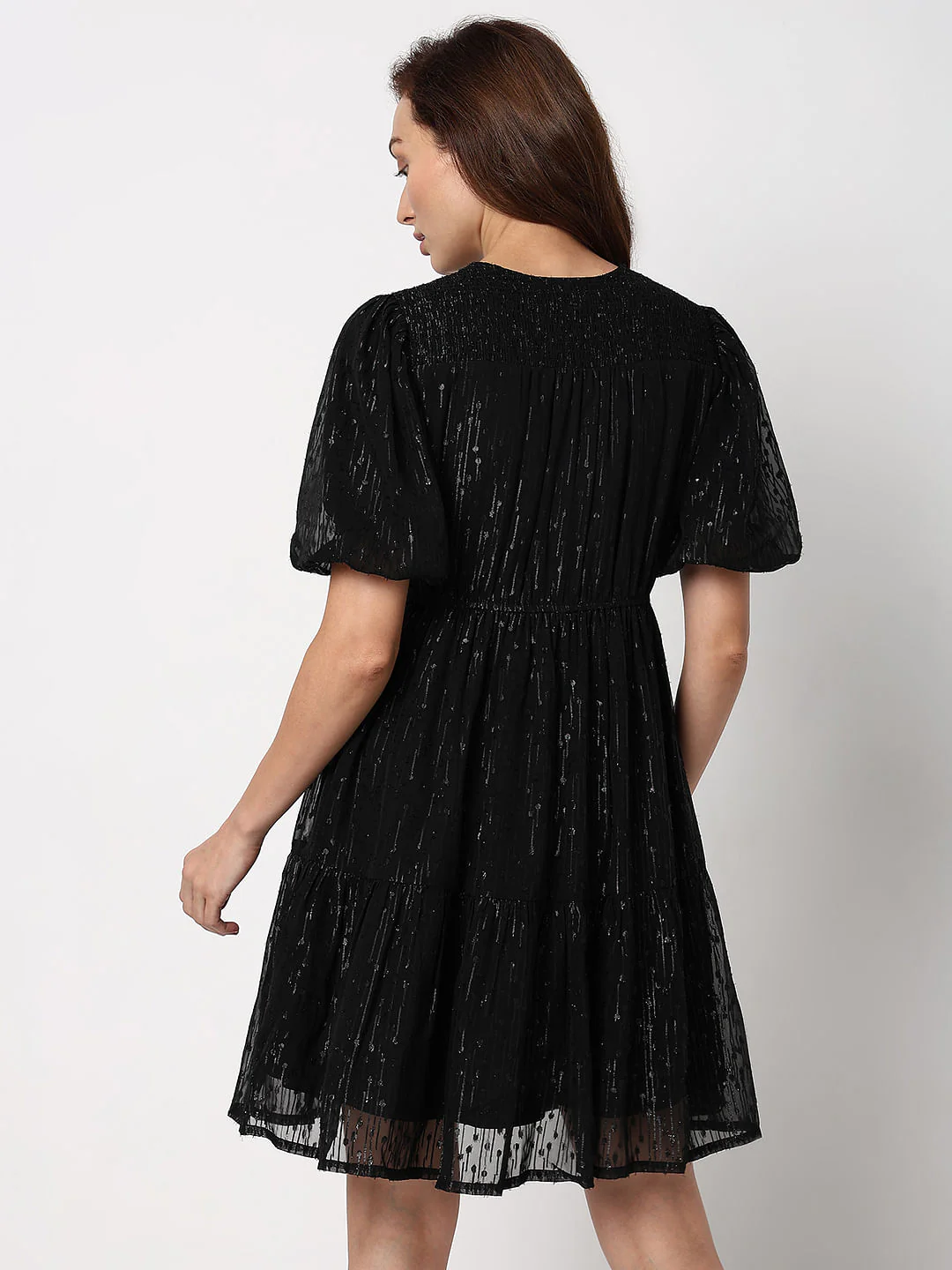 Black Textured Fit & Flare Dress - Image 4