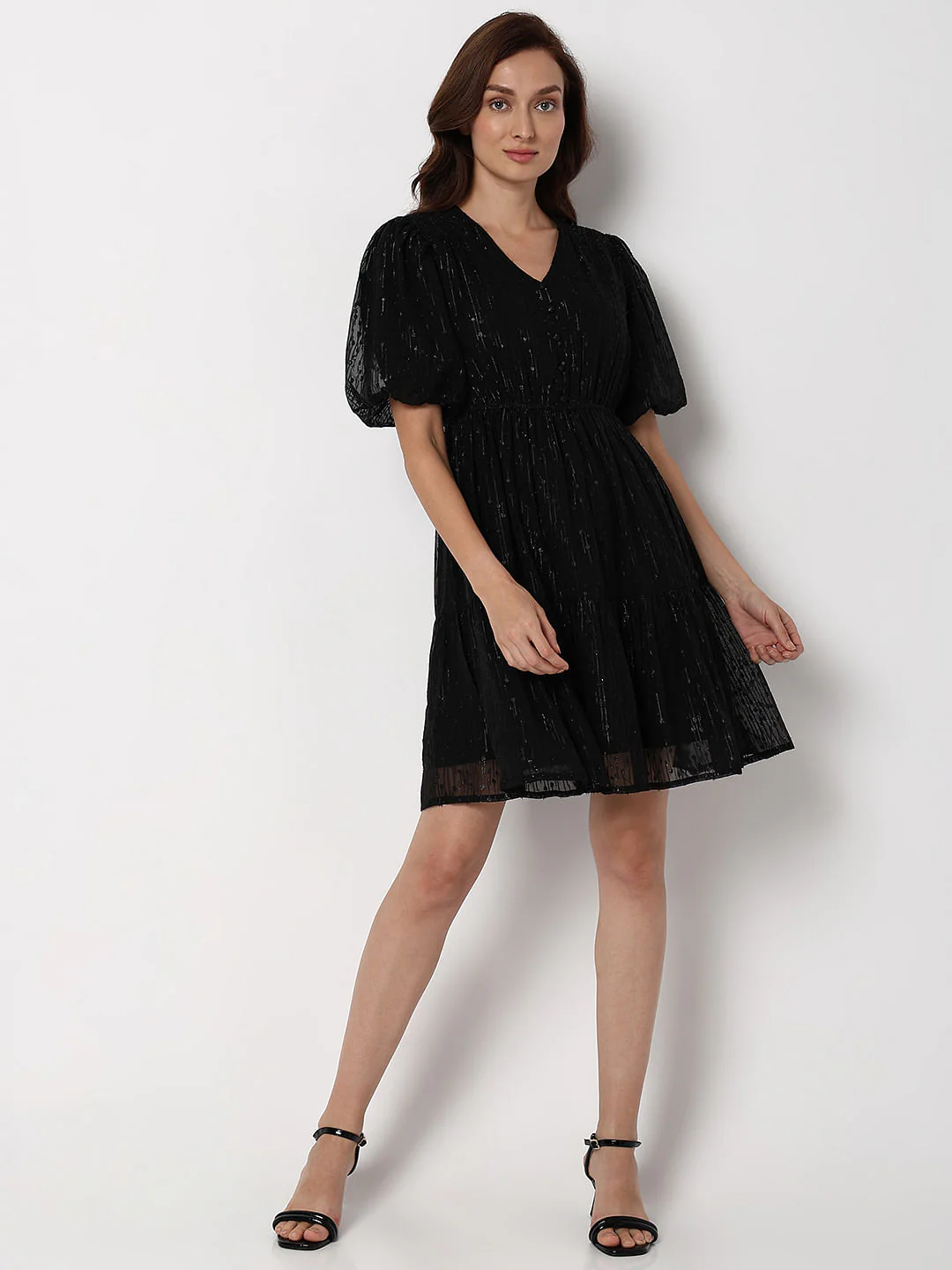 Black Textured Fit & Flare Dress - Image 5