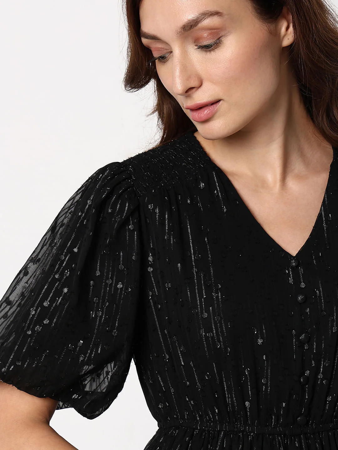 Black Textured Fit & Flare Dress - Image 6