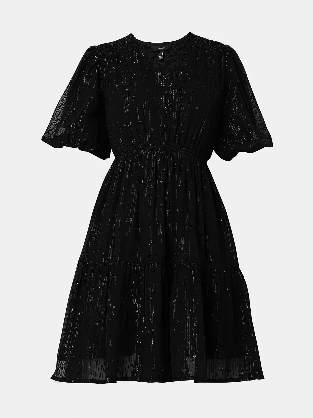 Black Textured Fit & Flare Dress - Image 7