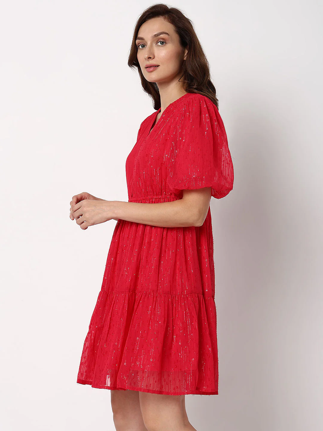 Pink Textured Fit & Flare Dress - Image 3