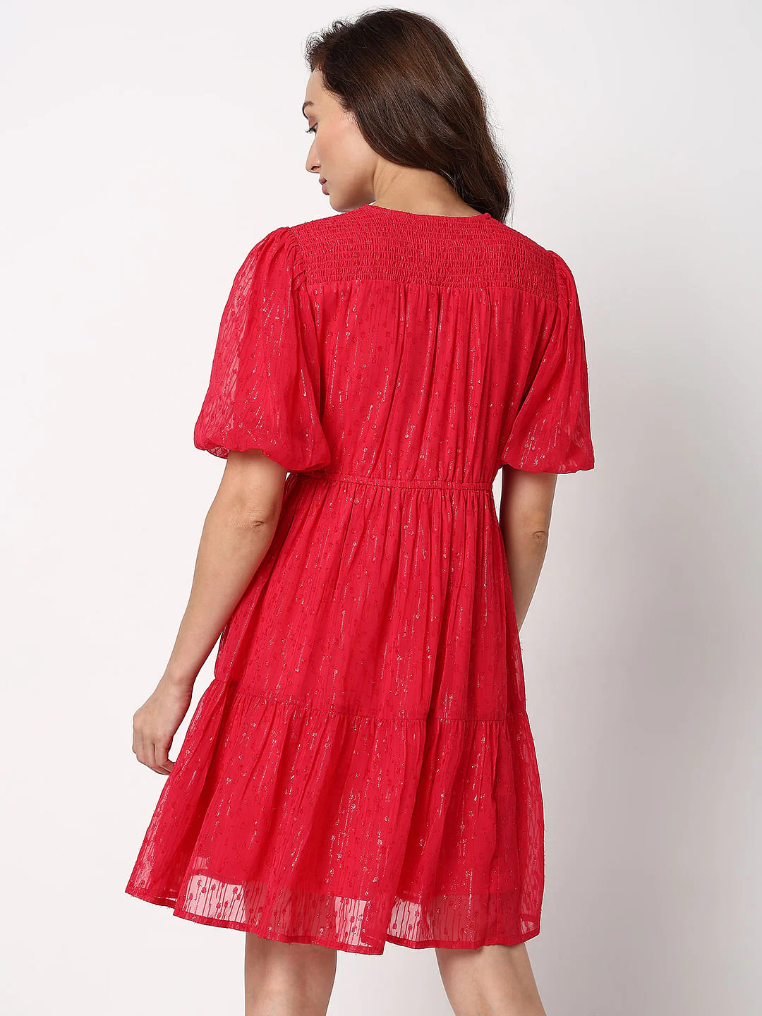Pink Textured Fit & Flare Dress - Image 4