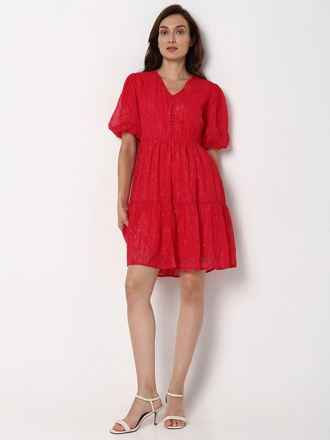 Pink Textured Fit & Flare Dress - Image 5