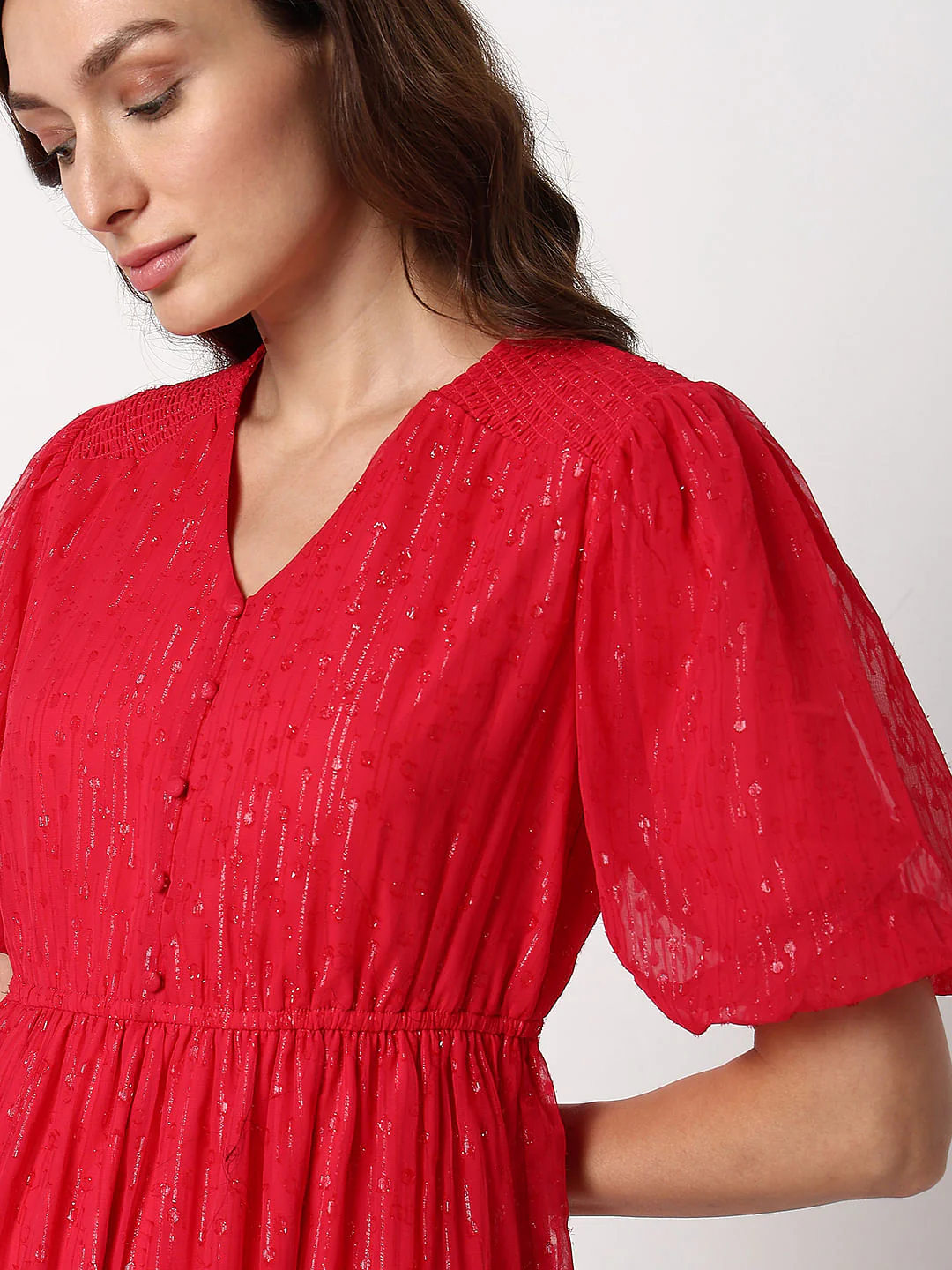 Pink Textured Fit & Flare Dress - Image 6