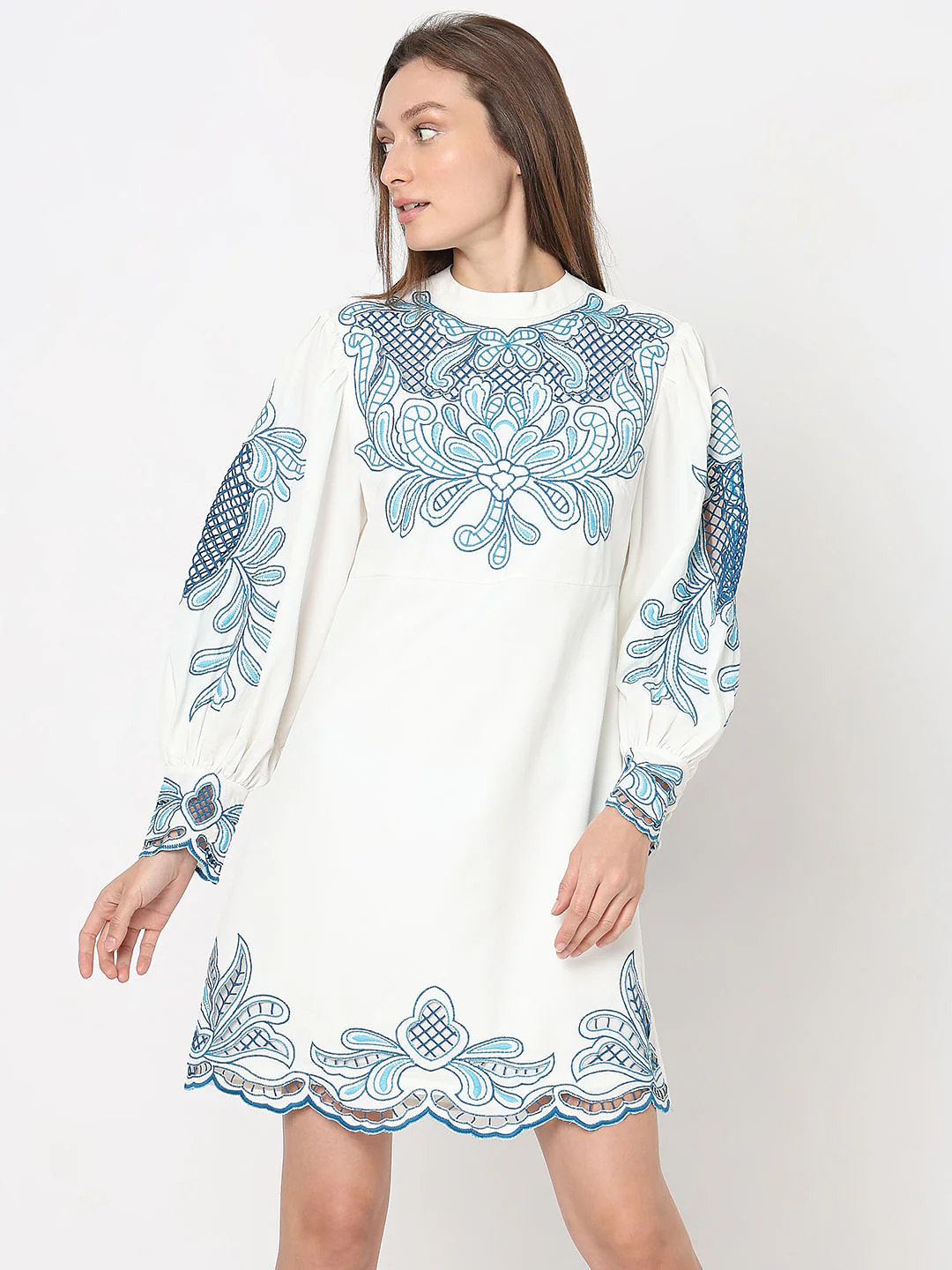 Blue & White Embroidered Shift Dress - Image 2