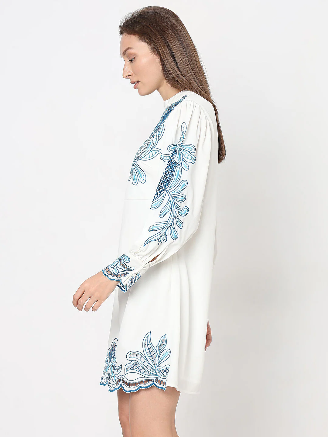 Blue & White Embroidered Shift Dress - Image 3