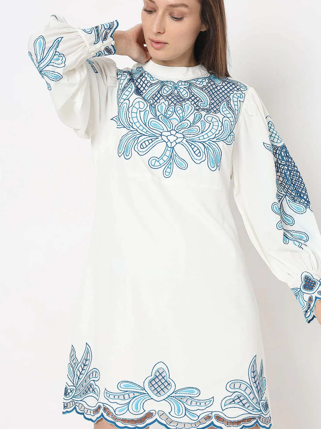 Blue & White Embroidered Shift Dress - Image 6