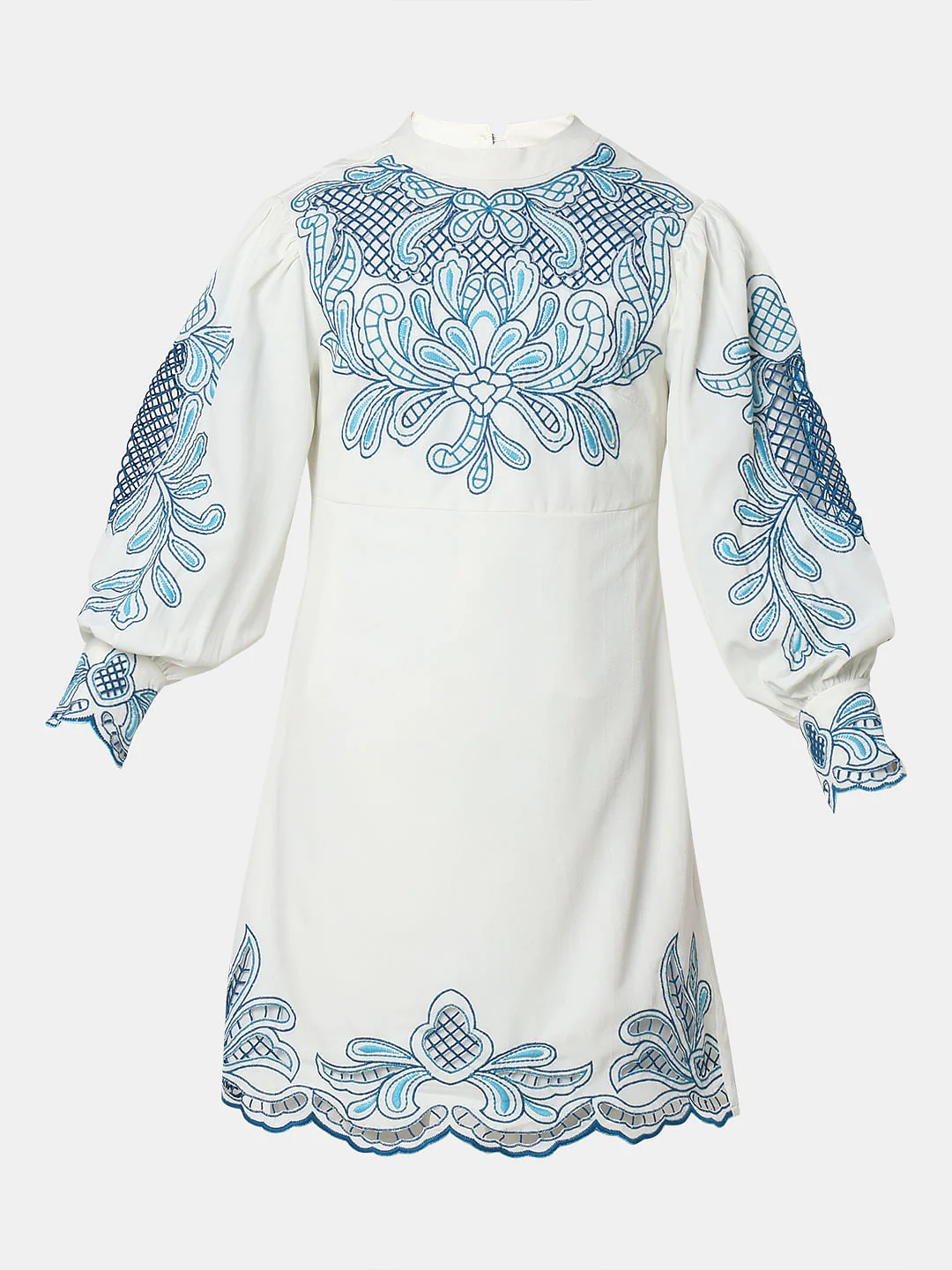 Blue & White Embroidered Shift Dress - Image 7