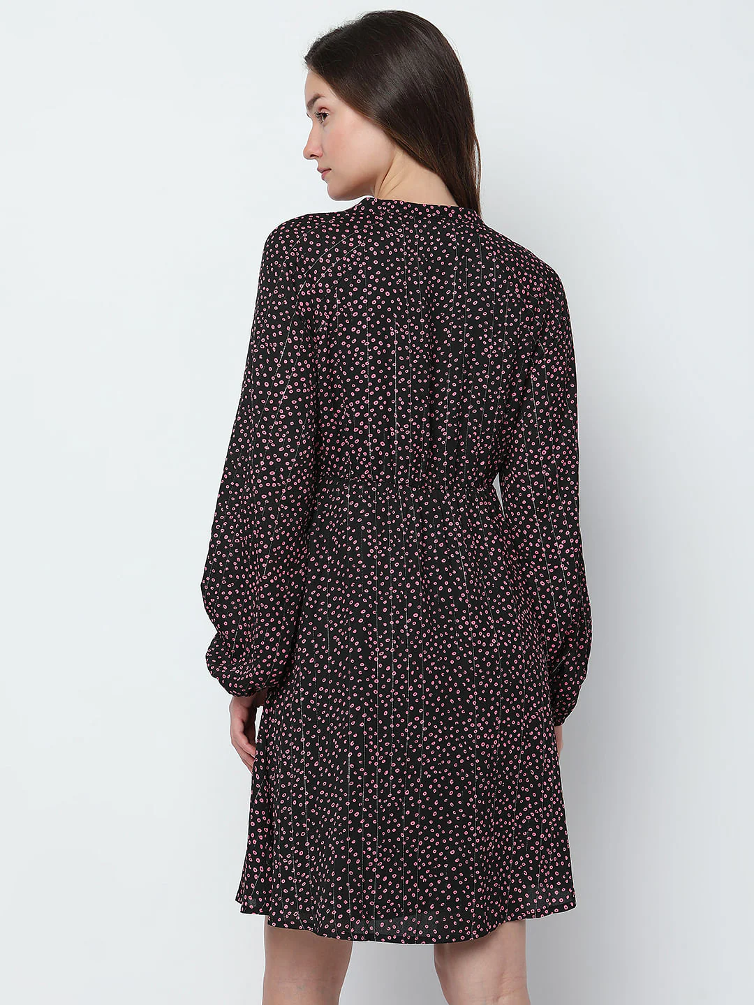 Black Ditsy Printed Fit & Flare Dress - Image 4