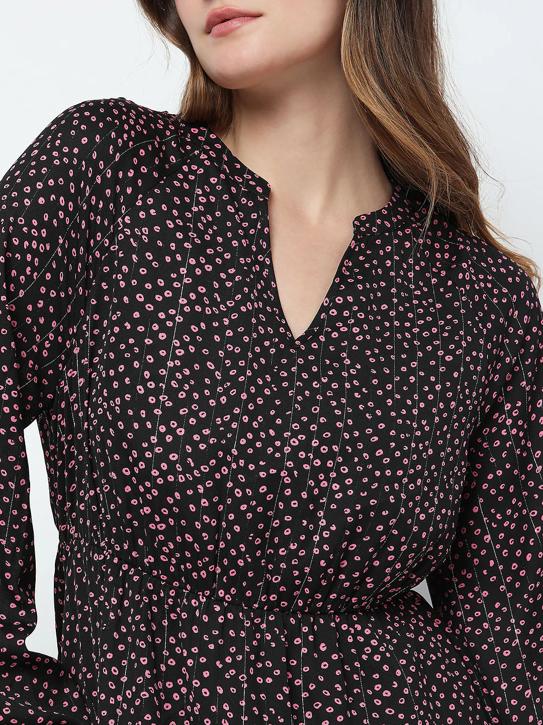 Black Ditsy Printed Fit & Flare Dress - Image 6