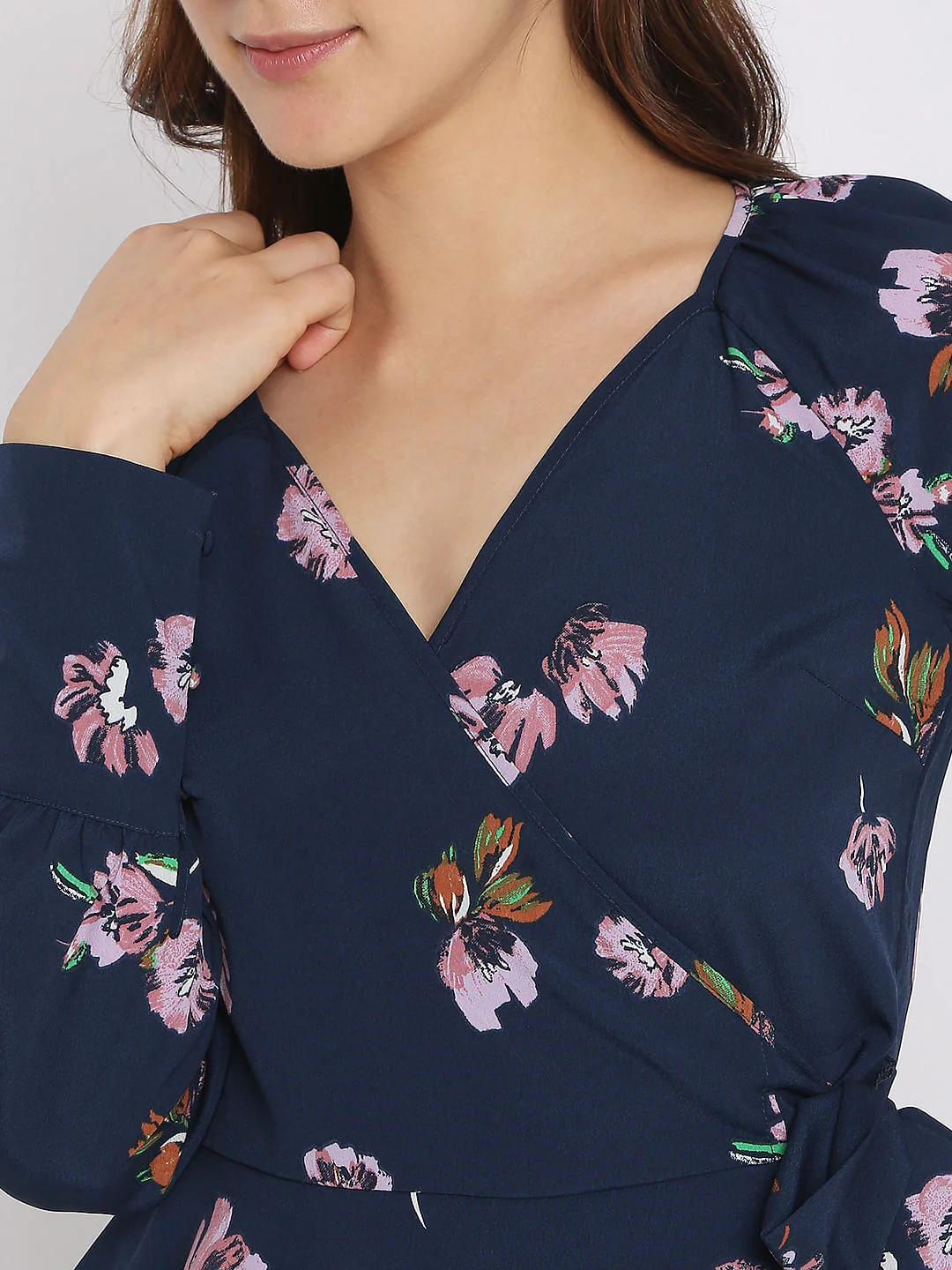 Navy Blue Floral Wrap Top - Image 6