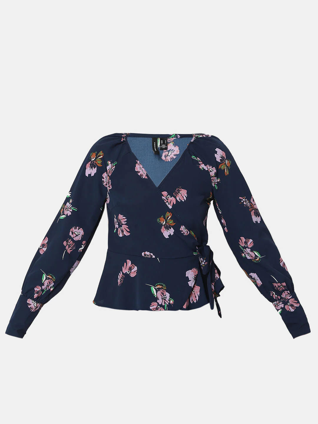 Navy Blue Floral Wrap Top - Image 7