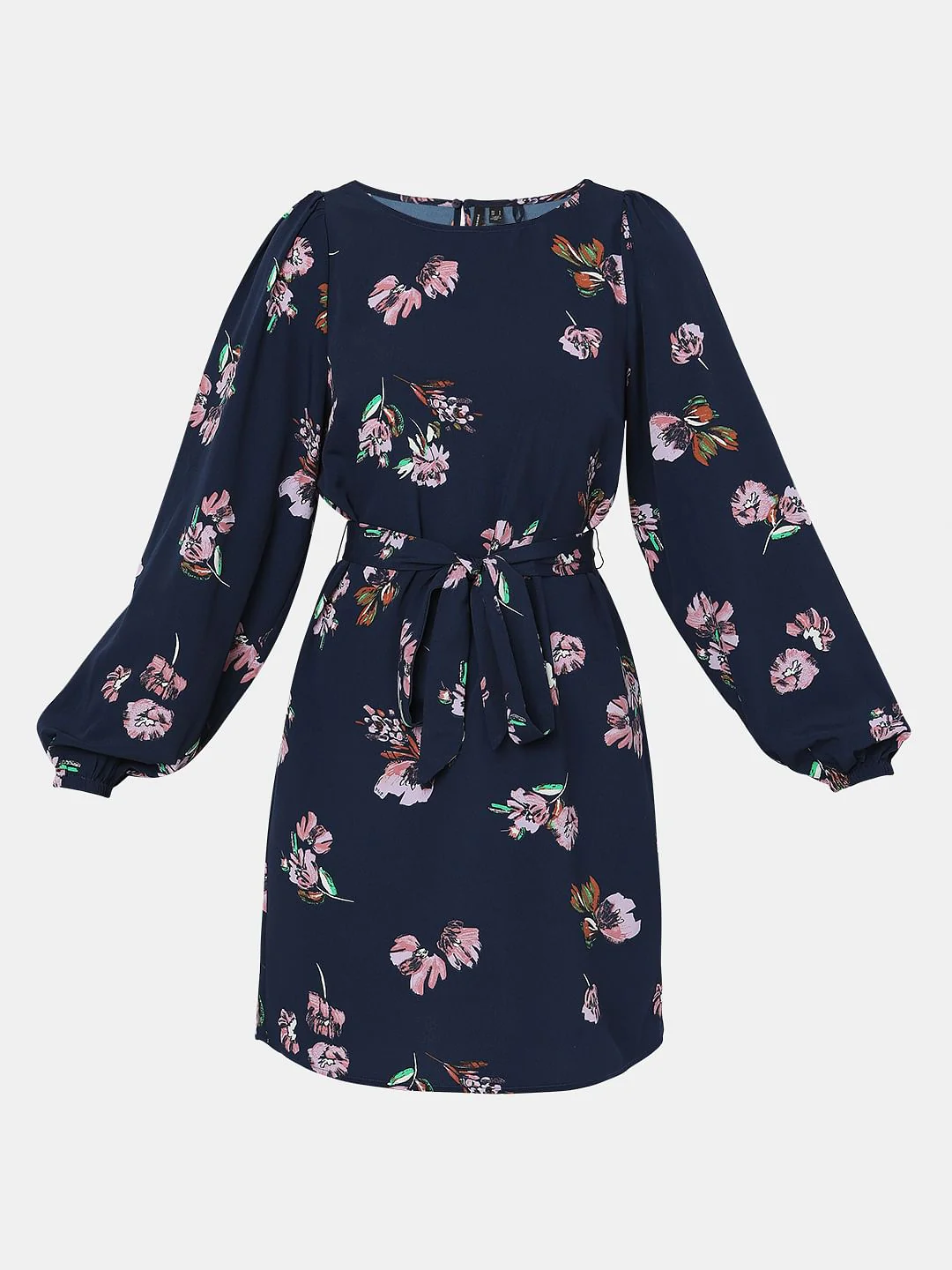 Navy Blue Floral Tie-Up Mini Dress - Image 7
