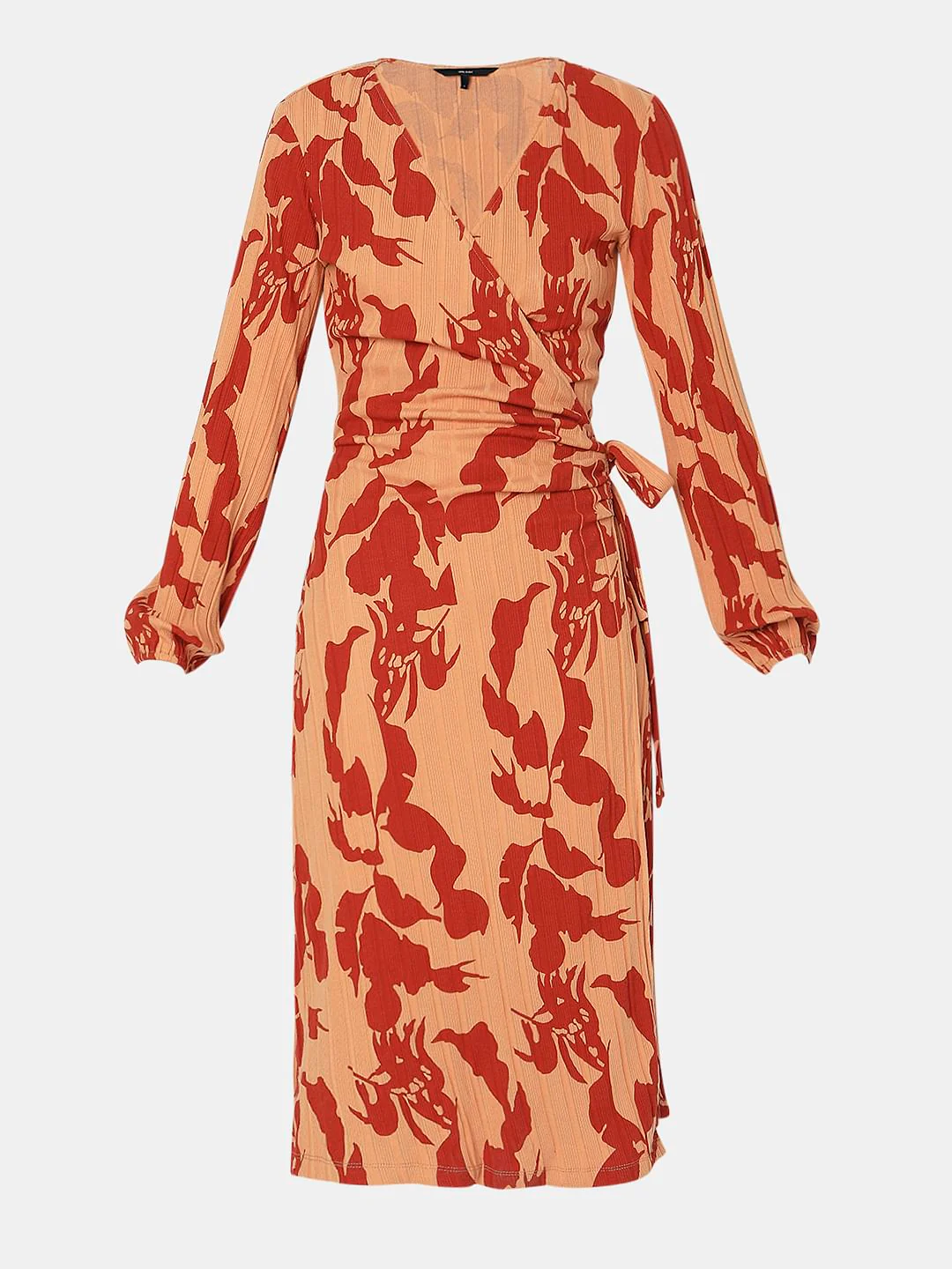 Brown Floral Wrap Bodycon Dress - Image 6