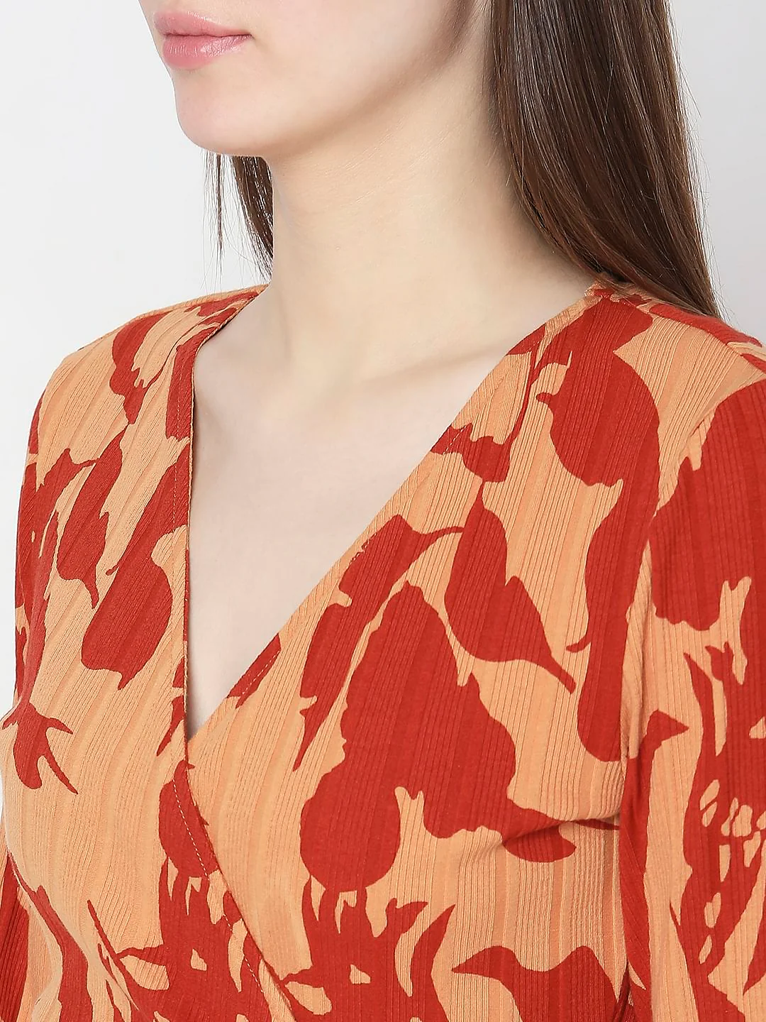 Brown Floral Wrap Bodycon Dress - Image 7