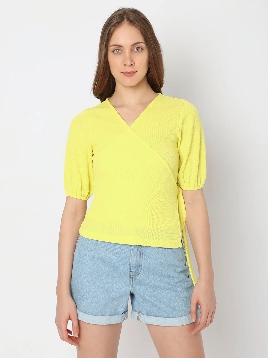 Yellow Textured Wrap Top - Image 2