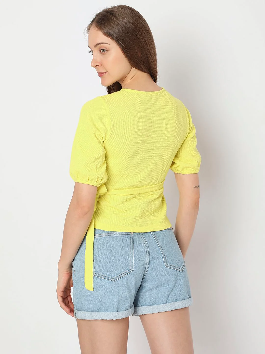 Yellow Textured Wrap Top - Image 4