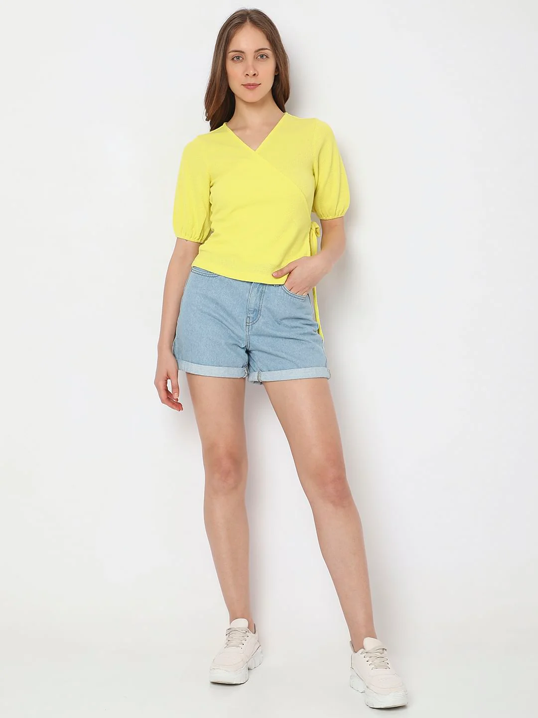 Yellow Textured Wrap Top - Image 5